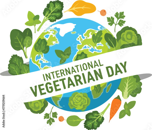 Celebrating international vegetarian day with fresh vegetables and a healthy lifestyle around the earth promoting veganism and plant based diets for a sustainable future