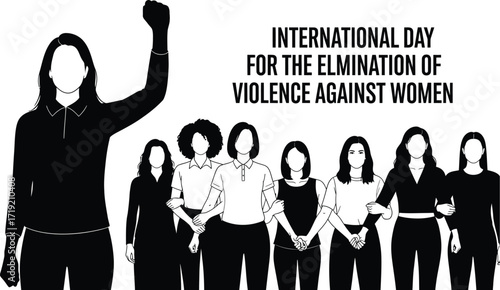 Empowered women united against violence black white graphic