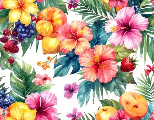 Vibrant tropical floral fruit pattern