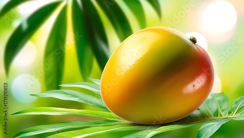 yellow mango on green background