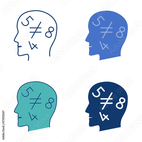 Dyscalculia disorder flat and line icon set