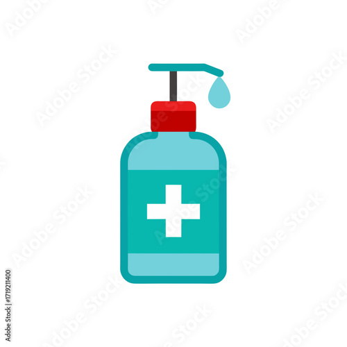 Hand sanitizer bottle with a drop falling from the dispenser