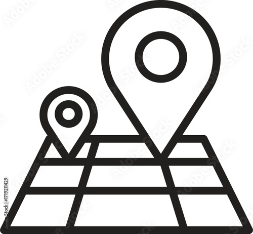 location, map, address icon. Map with location pins indicating specific points of interest.