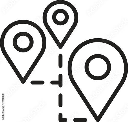 location, map, address icon. Map markers connected by lines symbolizing navigation and location tracking.