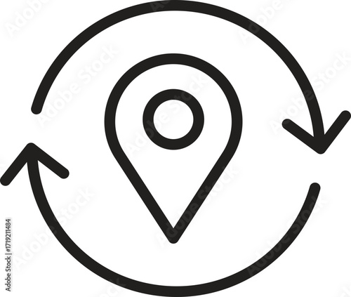 location, map, address icon. Location pin with circular arrows representing movement or change.