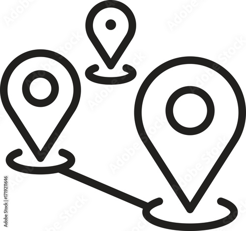location, map, address icon. Map markers connected in a network design.