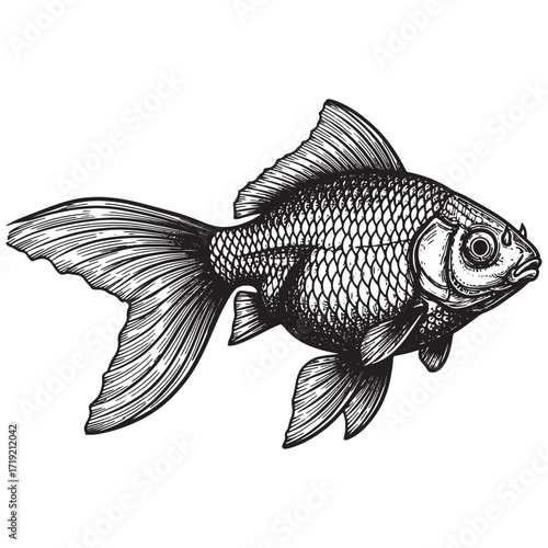 Goldfish engraving vector style