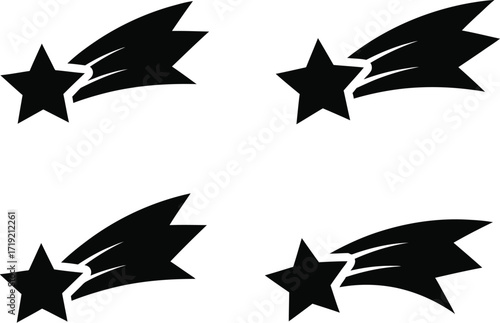 Four shooting star icons with star and trail representing celestial events