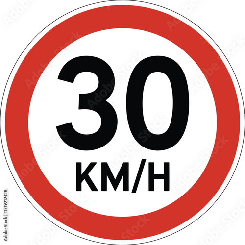 Scalable vector illustration of a 30 km/h speed limit traffic sign icon for eps files silhouette vector illustration white background