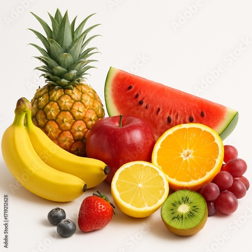 Fruits on the white background