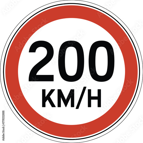 Vector speed limit 200 km/h traffic sign illustration eps scalable icon silhouette vector illustration white background
