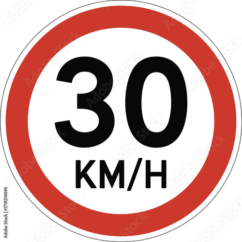 Vector illustration of a 30 km/h speed limit traffic sign scalable eps icon silhouette vector illustration white background