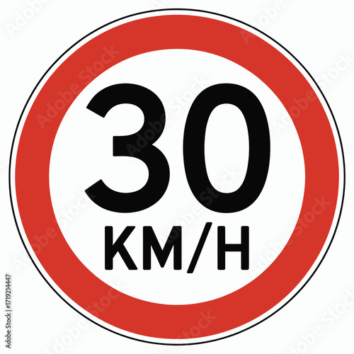 Scalable vector illustration of a 30 km/h speed limit traffic sign icon silhouette vector illustration white background