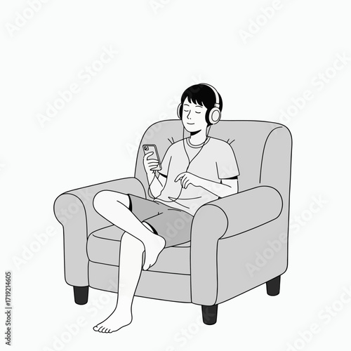 A clean minimalist vector illustration of a person listening to music with headphones.