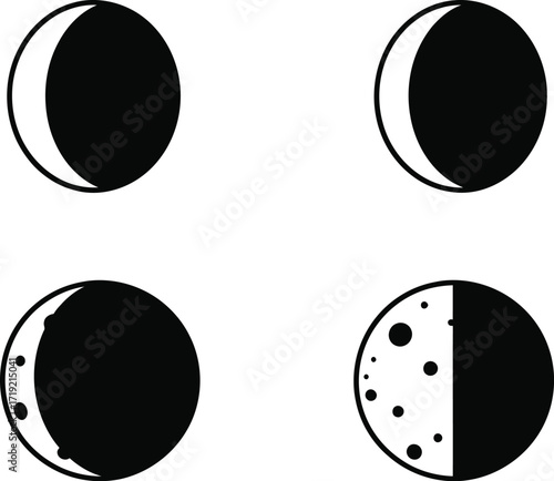 Four moon phases in simple black design