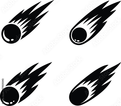 Comet icons showing different types in black illustration style