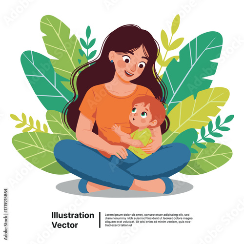 Loving Mother and Baby A Heartwarming Illustration of Maternal Care and Joyful Moments