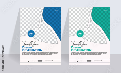 Travel poster or flyer pamphlet brochure design layout space for photo background. Travel flyer template for travel agency