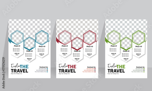 Travel poster or flyer pamphlet brochure design layout space for photo background. Travel flyer template for travel agency