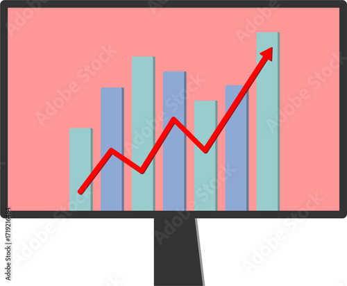 Rising stock market graph displayed on a computer monitor, showing financial growth and success