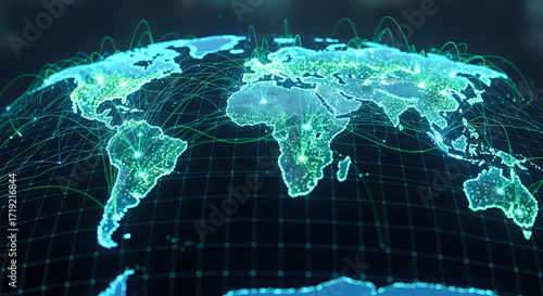Digital World Map Network Connections Concept Global Visualization