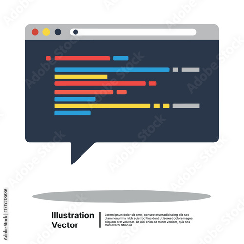 Abstract illustration of a browser window showcasing code snippets and programming lines