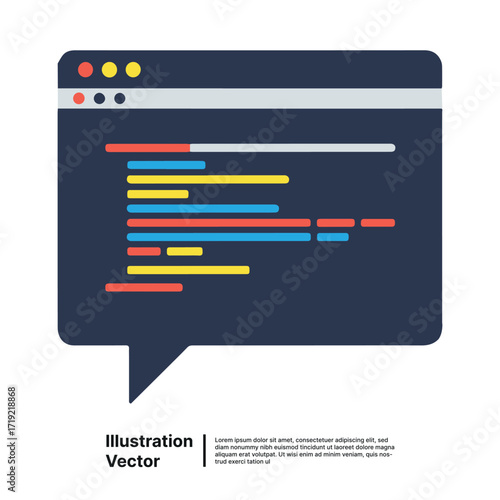 Coding and Programming Icon Speech Bubble Interface with Code Lines, Vector Illustration