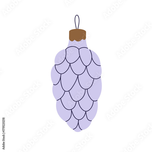 Vintage bauble, ornament in cone shape. Winter holiday decoration, retro old style Christmas toy for Xmas tree. Seasonal adornment, decor. Flat vector illustration isolated on white background