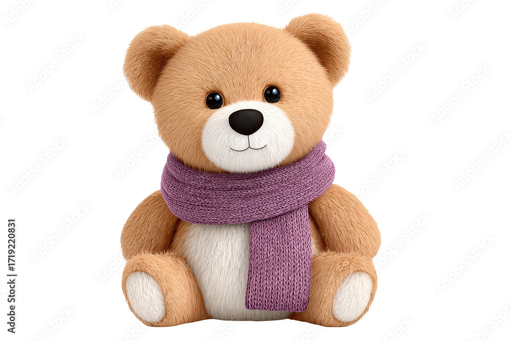 Obraz premium A cute teddy bear with a soft texture, wearing a cozy scarf, exuding charm and warmth.