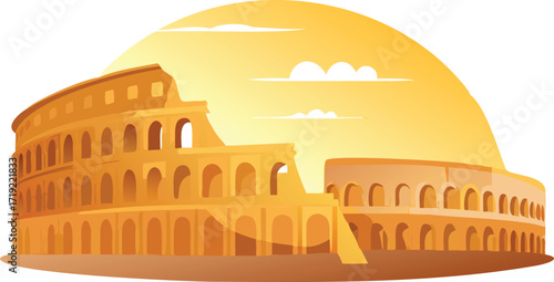 Artistic vector depiction of the Colosseum, a famous landmark in Rome, Italy, highlighting its grandeur and history.