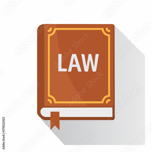 Flat illustration style of Brown law book with LAW written on the cover isolated on white background