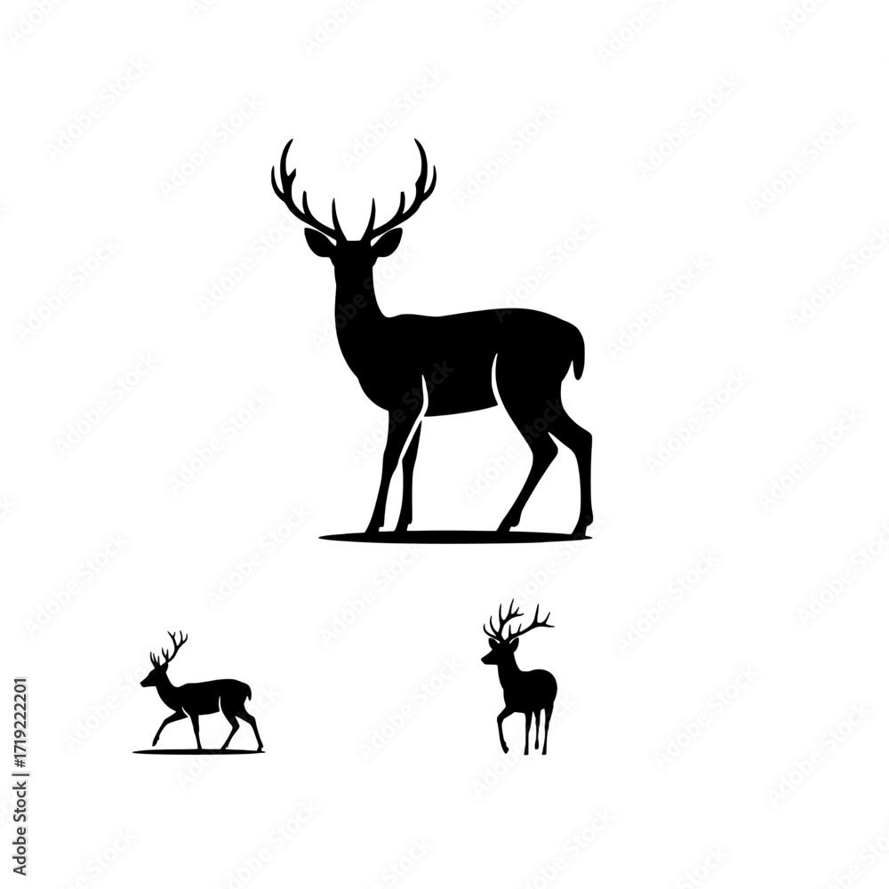 Naklejka premium Majestic stag silhouette with antlers standing proudly isolated on transparent background