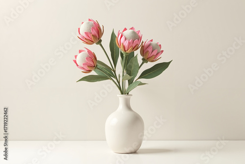 Wallpaper Mural Floral arrangement with pink peonies in a white vase on table   Torontodigital.ca