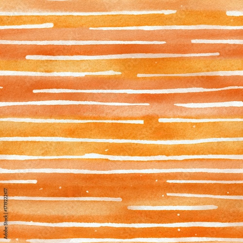 Watercolor abstract painting with horizontal stripes in varying shades of orange and white.  The stripes are uneven and slightly textured, creating a rustic feel