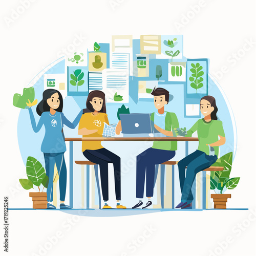 Eco-Conscious Team Meeting Brainstorming Green Ideas at the Office