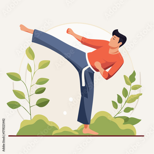 Martial Arts Training A Vector Illustration of a Person Executing a High Kick