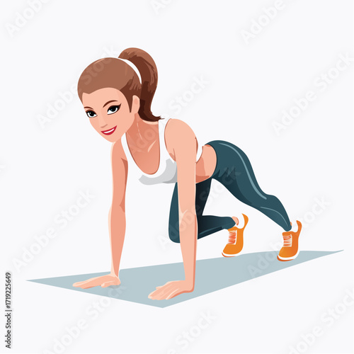 Woman Doing Mountain Climbers Exercise Fitness and Workout Illustration