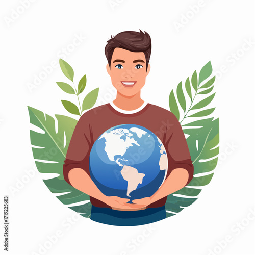 Man Holding Earth Protecting Our Planet, Environmental Conservation