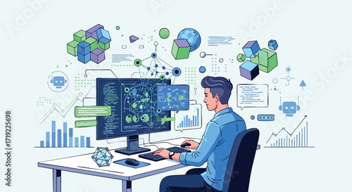 Data Scientist Analyzing Complex Data and AI Algorithms