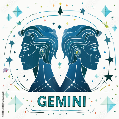 Celestial Gemini A Zodiac Constellation Illustration