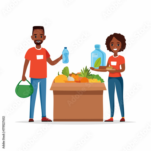 Volunteers generously distribute fresh food and bottled water to people in need, fostering community support and care