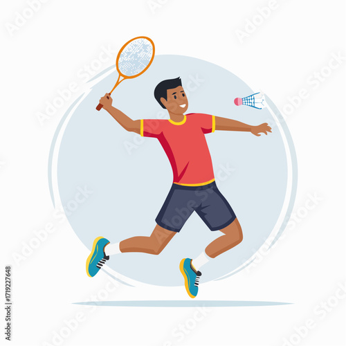 Badminton Player Swinging Racket in Mid-Air A Dynamic Sports Illustration