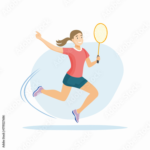 Enthusiastic Badminton Player in Action Ready to Strike