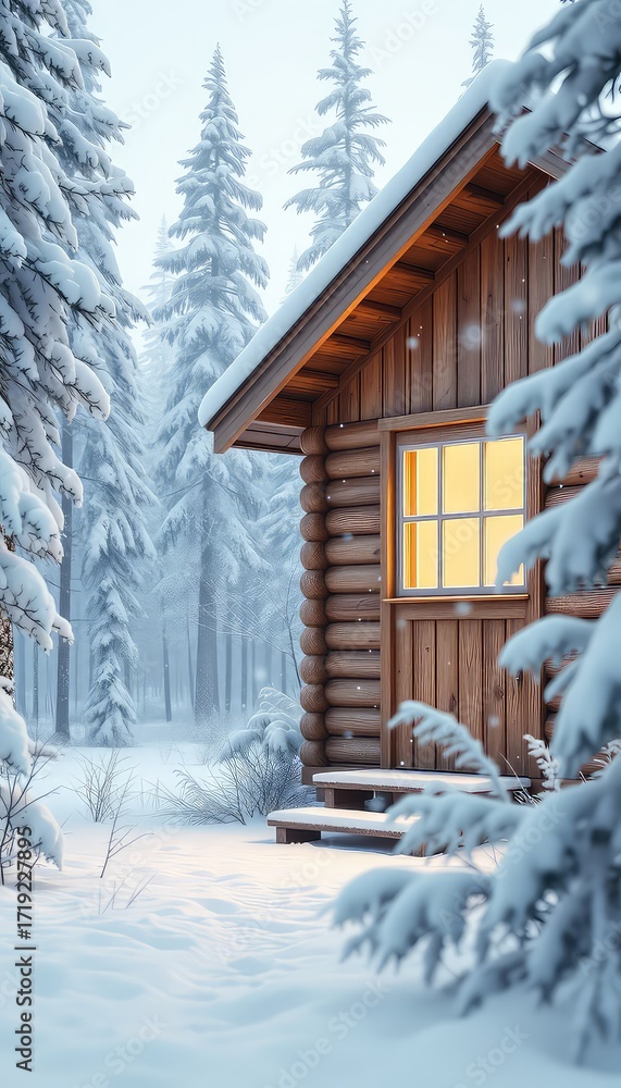 custom made wallpaper toronto digitalRustic cabin nestled among snow laden evergreen trees with warm light emanating from the window creating a tranquil winter scene