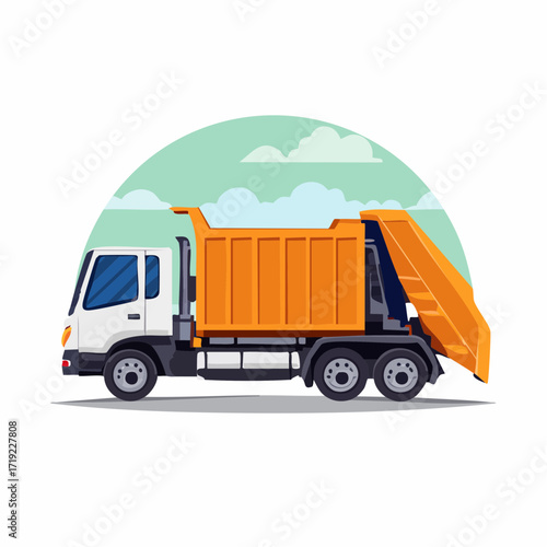 Flat illustration garbage truck isolated on white background