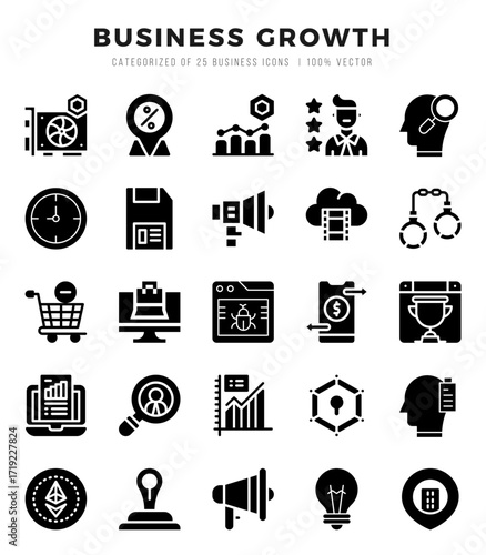 Business Growth elements. Glyph web icon set. Simple vector illustration.