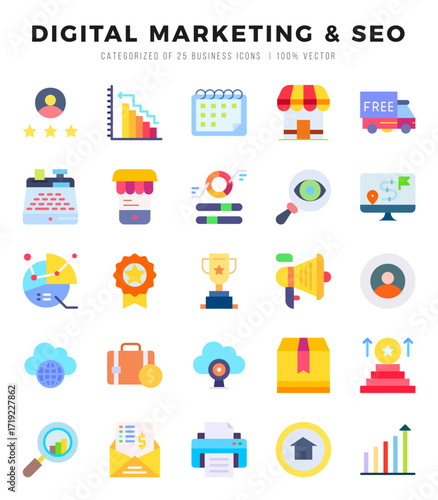 DIGITAL MARKETING & SEO Icon Pack 25 Vector Symbols for Web Design.