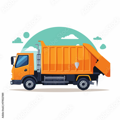 Flat illustration garbage truck isolated on white background