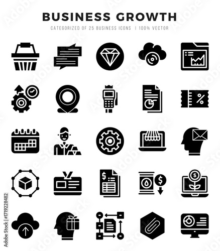 Business Growth Icons Pack Glyph Style. Vector illustration.