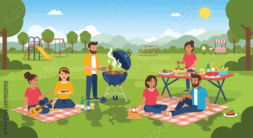 People Enjoying a Barbecue and Picnic in the Park